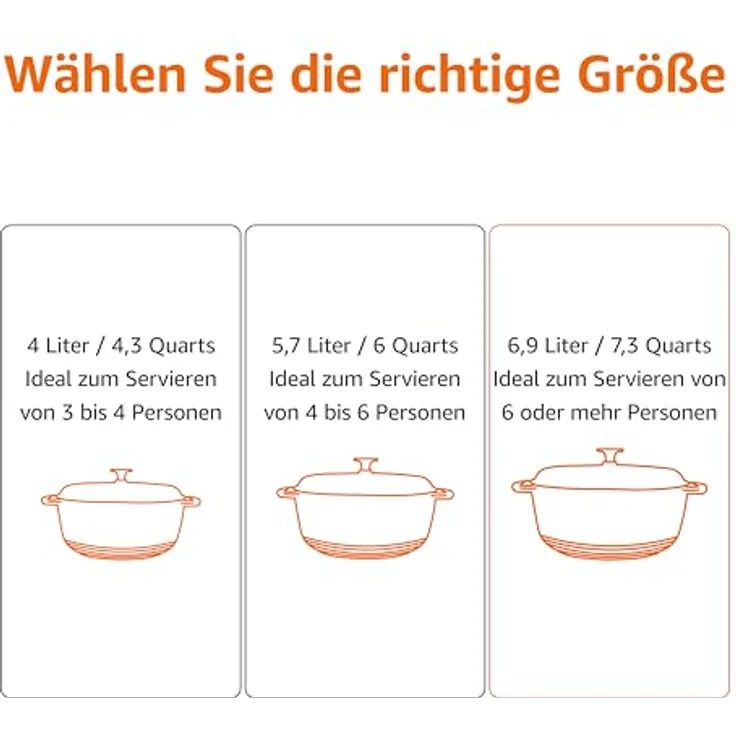Amazon Basics Rundschmortopf, 6,9 L emailliertes Gusseisen mit Deckel, Leinengrau, für Braten und Backen, Ofenfest bis 260°C – Bild 5