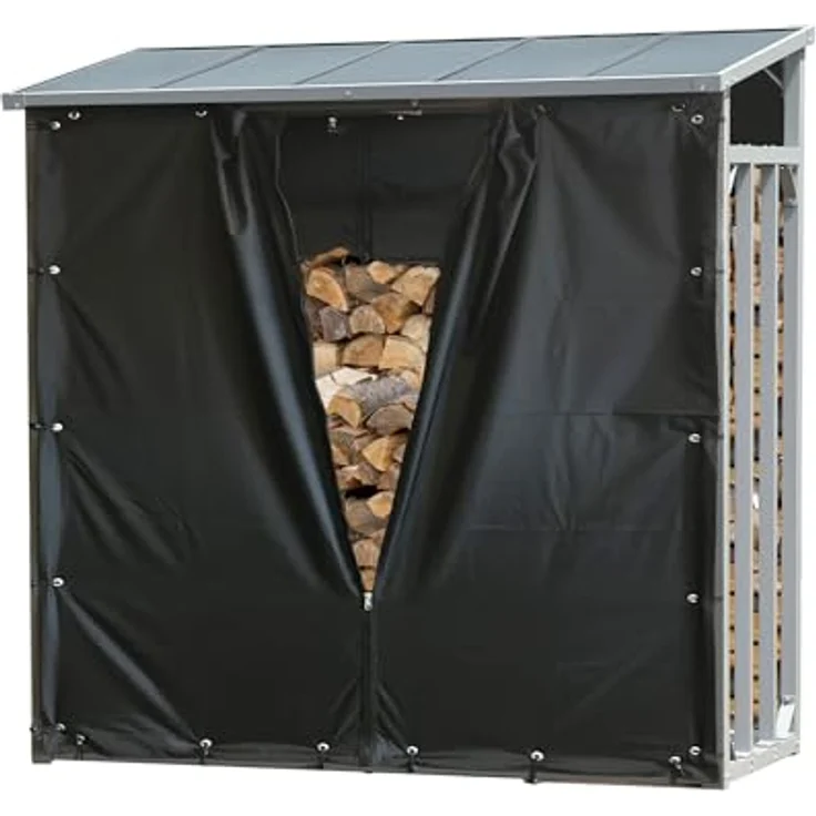 QUICK STAR Aluminium Kaminholzregal 185 x 70 x 185 cm, wetterfest mit Wetterschutz Schwarz, 2,3 m³ Kapazität, robustes 40 mm Aluprofil, ideal zum Lagern und Trocknen von Brennholz – Bild 4