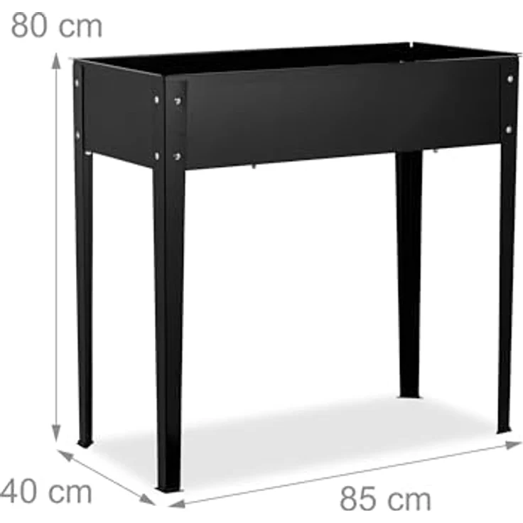 relaxdays Hochbeet aus pulverbeschichtetem Metall, schwarzes Hochbeet mit 56 l Fassungsvermögen, ideal für Balkon und Garten – Bild 4