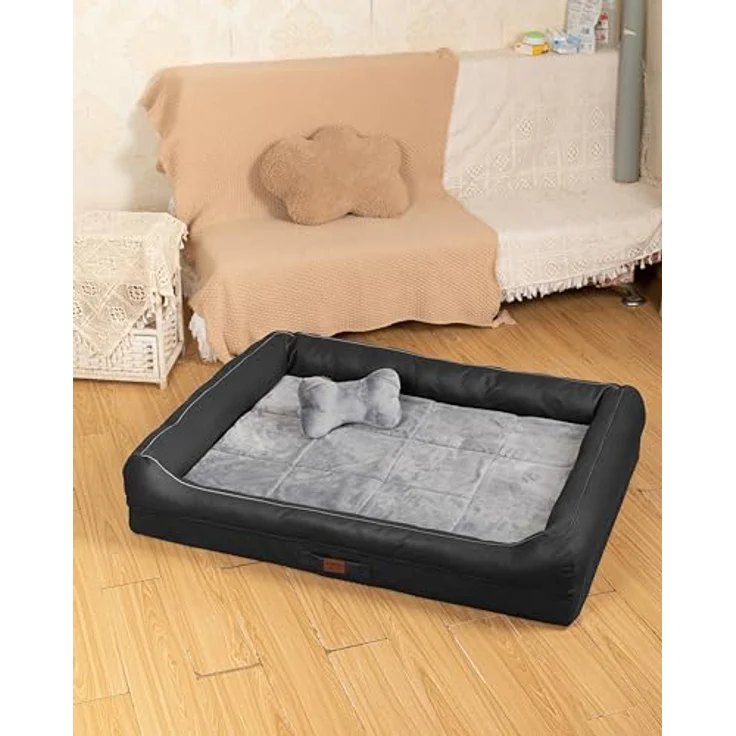 RAIKOU Hundebett mit abnehmbarem Kissen, gepolstert und waschbar – Schwarz, orthopädische Matratze mit Armlehnen und rutschfester Basis - 120 * 90 * 10cm – Bild 5