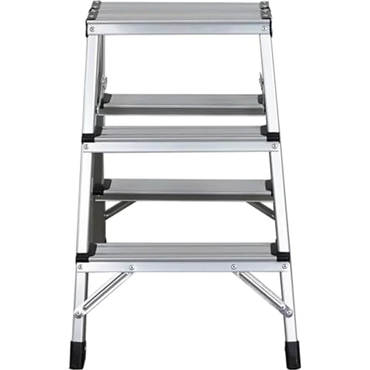 PROREGAL® Stehleiter APOLLO, beidseitig begehbar, Traglast 150kg, Aluminium, Größe 2x3 – Bild 6