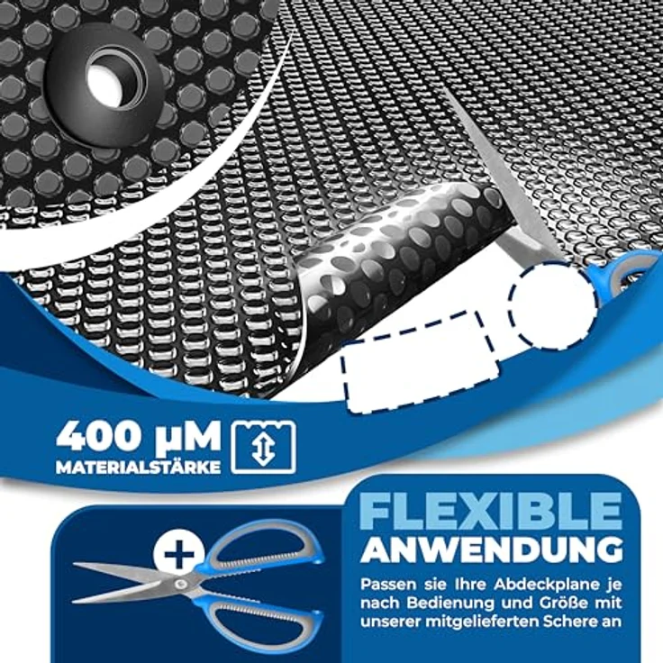 KESSER Pool Solarabdeckplane Rund Ø 244 cm Solarfolie Stärke 120 µm Solarabdeckung Solarplane zuschneidbar Poolsolarplane Solar Folie Poolheizung für Wassererwärmung Wärmeplane Schwarz, Ø 305 cm – Bild 3