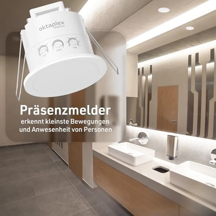 Oktaplex motion Noa Präsenzmelder Decke, 360 Grad Radar, 24GHz, IP65, flach, Weiß, 6m Reichweite, für Badezimmer geeignet – Bild 3