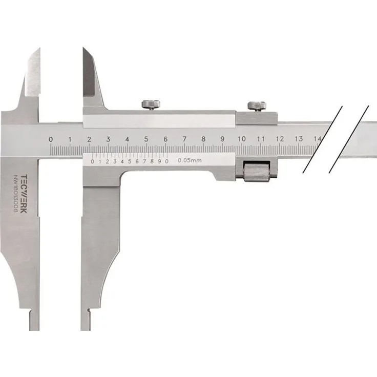 NORDWEST Werkstattmessschieber DIN 862, 800mm mit Spitzen Schnabel-L.150mm, mattverchromt, analog, präzise Innen- und Außenmessung