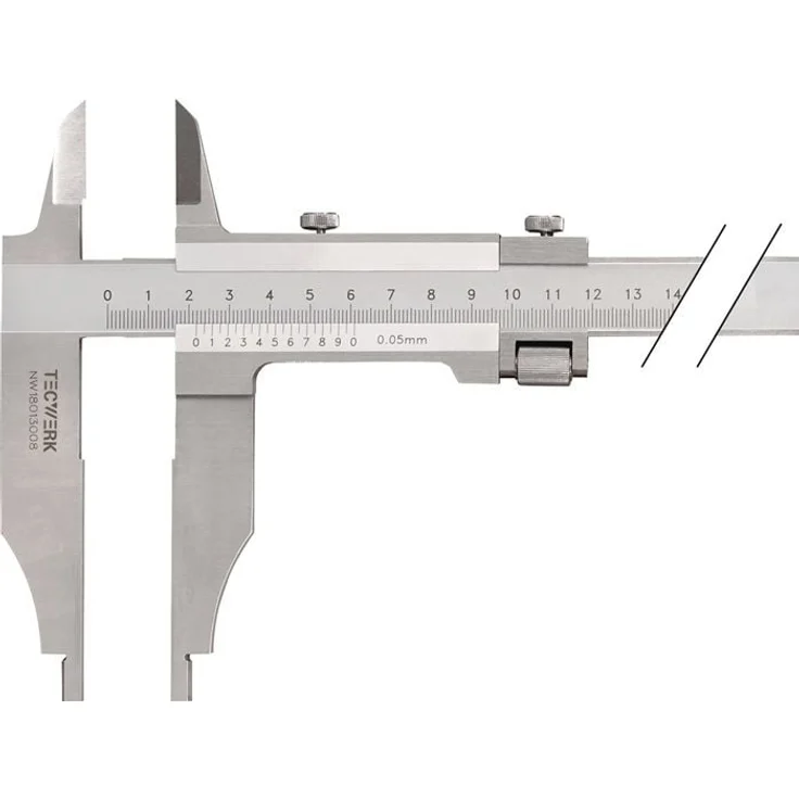 NORDWEST Werkstattmessschieber DIN 862, 800mm mit Spitzen Schnabel-L.150mm, mattverchromt, analog, präzise Innen- und Außenmessung
