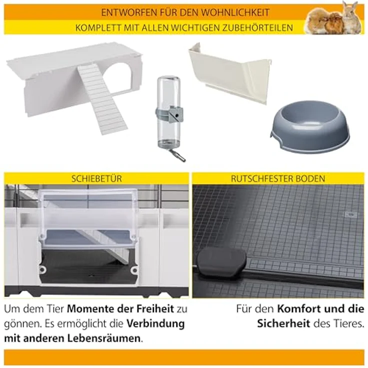 Ferplast MODULAR 4, Modularer Kaninchenkäfig, Hasenkäfig, Meerschweinchenkäfig, erweiterbar, mit Zubehör, 179 x 72 x h 56 cm, flexibel und nachhaltig – Bild 5