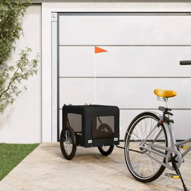 vidaXL Hunde-Transportbox Fahrradanhänger Schwarz Oxford-Gewebe & Eisen, robust, komfortabel, sicher – Bild 2