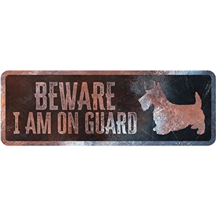 D&D Home Warnschild Achtung am Hund, rostfreies Metallschild in schwarz, 40 x 13 x 0,3 cm, englische Version mit lustigem Text – Bild 1
