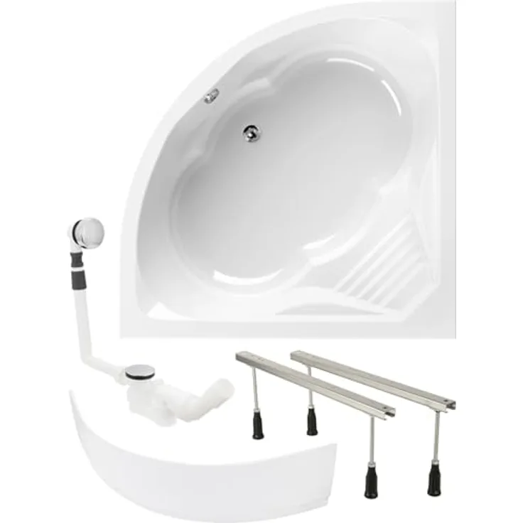 Calmwaters Eckbadewanne Curved Wellness 150x150 cm, mit Schürze, Wannenfüßen & Ablaufgarnitur, 300 l Wasserinhalt, erhöhte Sitzfläche