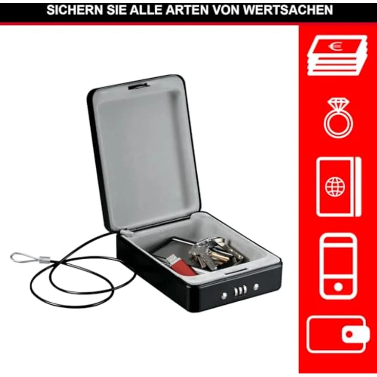 MASTER LOCK Kompakttresor (Kombination) (mit Kabel) P005CEURBLKHRO Ideal für Scheckbücher, Schmuck, Ausweise, Smartphone und mehr – Bild 3