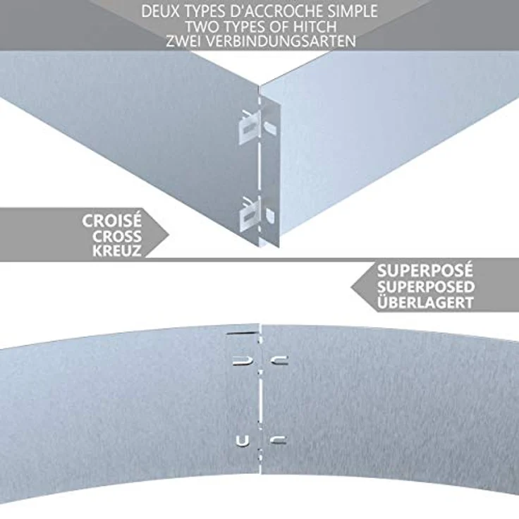 VOUNOT® Rasenkante Metall 10m, verzinkte Beeteinfassung mit 10 Stück à 100cm Länge und 18cm Höhe, langlebig und flexibel – Bild 2
