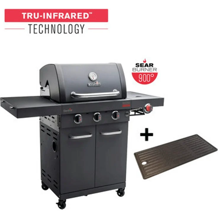 Char-Broil Gasgrill Professional Power Edition 3 Brenner matt schwarz inkl. TRU-Infrared Technology, Hochleistungs-Sear-Brenner, Gusseisen Plancha-Platte