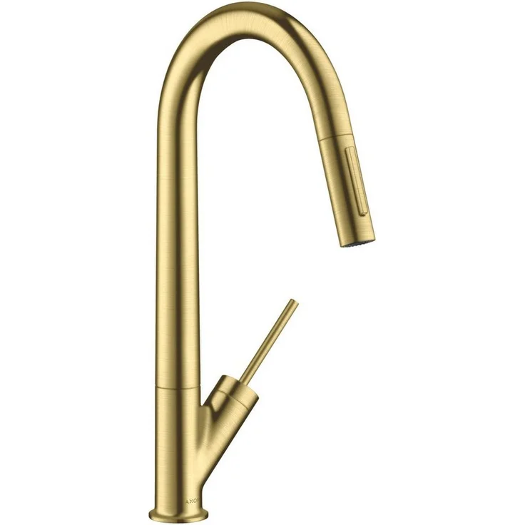 hansgrohe Axor Starck 270 Einhebel-Küchenmischer mit Ausziehbrause, Brushed Brass, schwenkbar, arretierbarer Brausestrahl, Quick-Connect Schlauch, Joystick-Keramikmischsystem