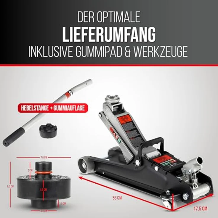 HEYNER® UltraLowLift PRO Rangierwagenheber Bundle mit Ersatzgummiauflage für Tesla Model 3 S Y X, 2,25t Kapazität, extra flach, variable Hubhöhe 85-380mm, robuste Qualität – Bild 3