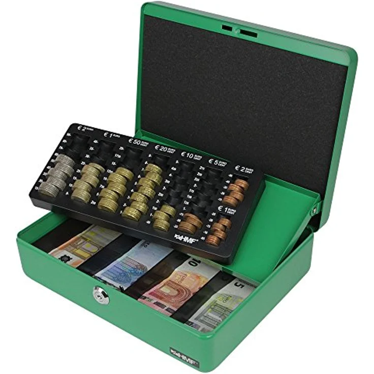 HMF 10015-06 Geldkassette Geldzählkassette 30 x 24 x 9 cm, Grün, mit Euro-Münzeinsatz und Sicherheitszylinderschloss – Bild 3