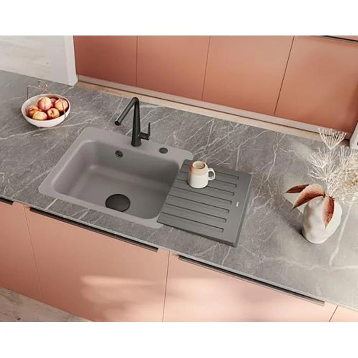 Systemceram KeraDomo Spüle JUNA 57 in TITAN mit Excenterbedienung/Keramikspüle – Bild 4