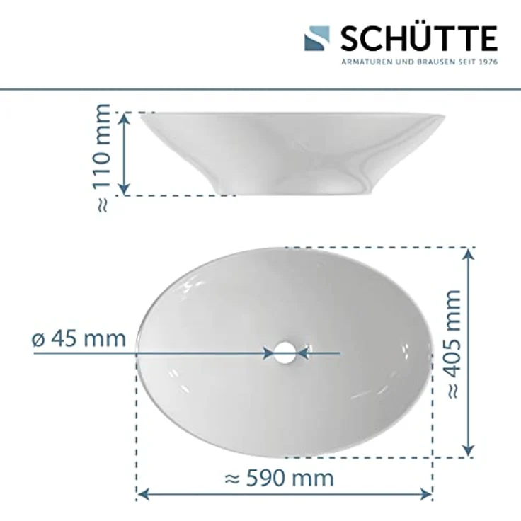 Schütte TASSONI BOWL Aufsatzwaschtisch 92551, ovale Spülschüssel, 59 x 40,5 cm, Weiß – Bild 4