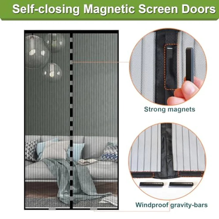 Risareyi Magnet Fliegengitter Tür 155x260cm, Schwarz mit automatischem Schließen, Insektenschutz ohne Bohren für Balkontüren und Terrassentüren – Bild 4