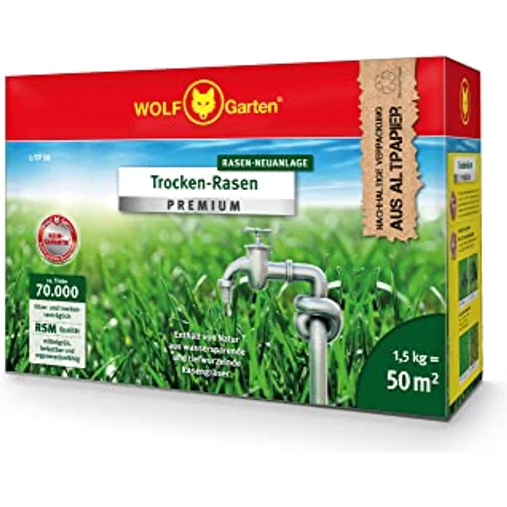 WOLF-Garten Saatgut Trockenrasen Premium - Hitze und Trockenveträglich 1,5 kg für 50 m² – Bild 2