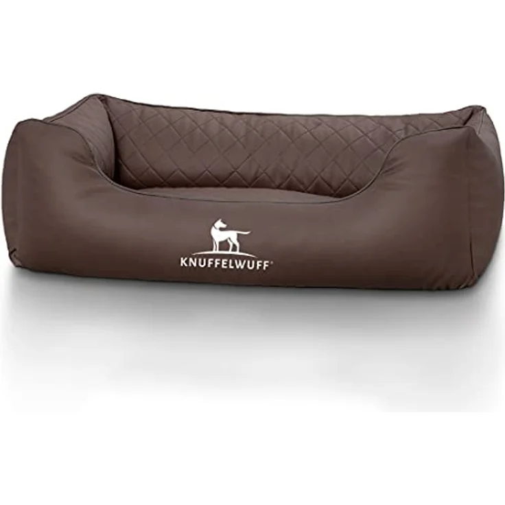 Knuffelwuff Hundebett Kunstleder Hundekorb Hundesofa Hundekissen Hundekörbchen waschbar Milan, M-L 85 x 63cm, braun – Bild 2