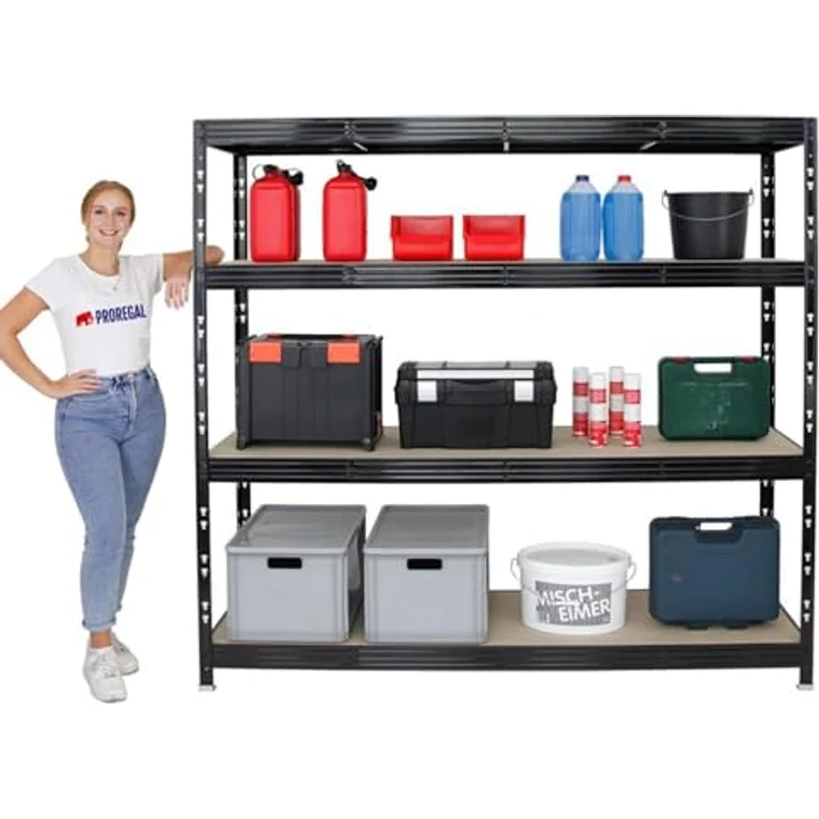Proregal Schwerlastregal Mega Deal Profi RHINO, Traglast 500 kg pro Boden, 4 höhenverstellbare Böden, Schwarz, H180 x B200 x T60 cm – Bild 6