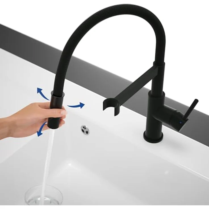 Villeroy & Boch Steel Expert Compact 92730006, Hochdruck Küchenarmatur in Matt Black mit ausziehbarer Brause und 360° Schwenkbereich – Bild 5