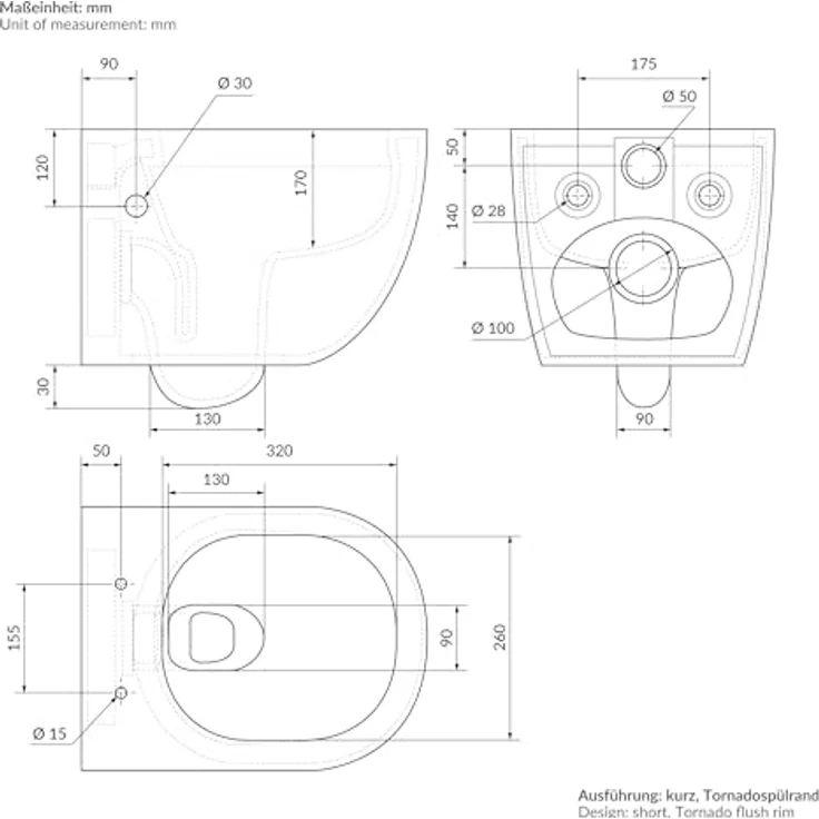 LuxeBath Wand-WC (Weiß) mit Bidet-Funktion, Softclose-Mechanismus und kraftvoller Tornadospülung, spülrandloses Design – Bild 9
