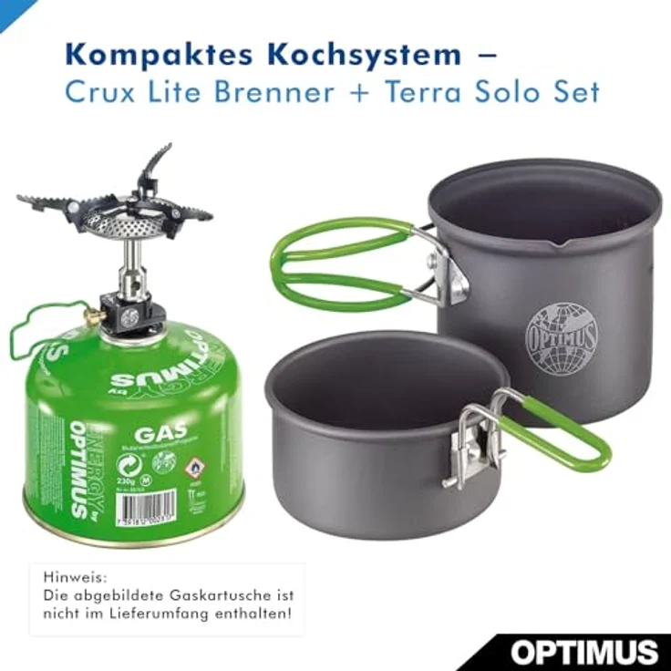 Optimus Crux Lite Solo, Campingkocher mit Terra Solo Kochset, 272 g, leicht und kompakt – Bild 5