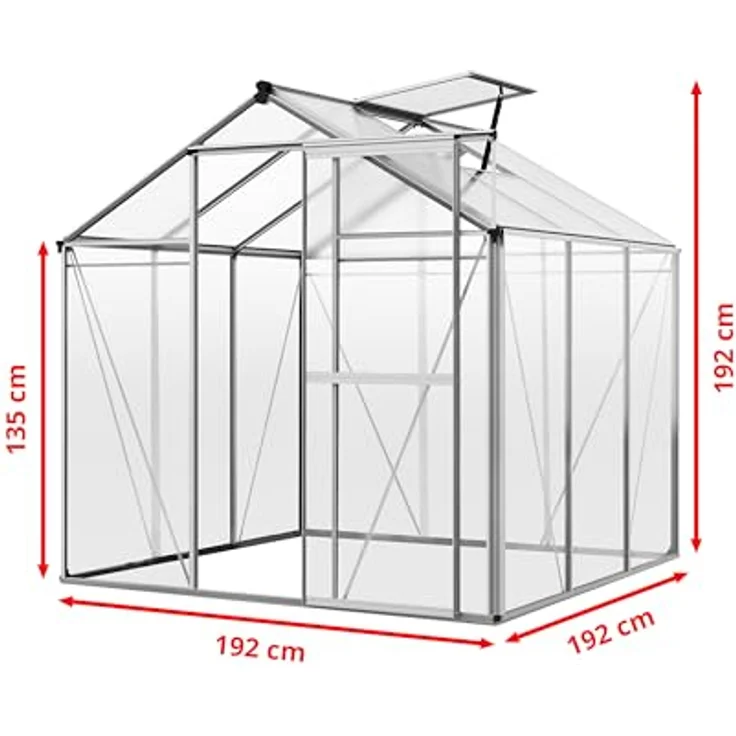 GFP Gewächshaus Jasmin 3 Alu-Rahmen 192 x 192 cm Polycarbonat Platten, stabiles Treibhaus mit Aluminiumkonstruktion, lichtdurchlässige Stegplatten – Bild 3