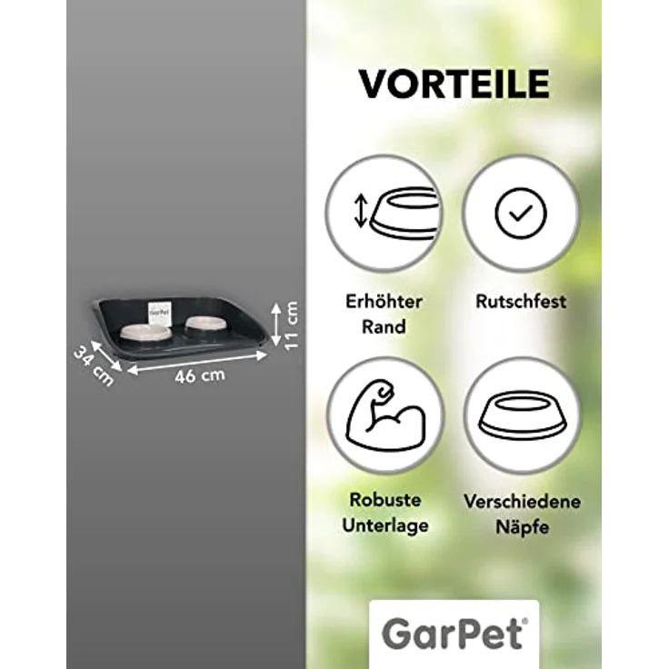 Futterstation Hund 2 Näpfe Futterbar mit erhöhter Rückwand Spritzschutz rutschfeste Hundebar Futternapf Wassernapf Unterlage Matte Hunde Katzen – Bild 2
