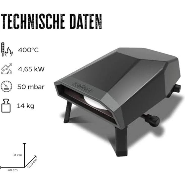 Grillfürst Gas Pizzaofen 305, mit drehbarem Cordierit-Pizzastein, bis 400 °C und klappbaren Füßen, mattschwarz – Bild 2