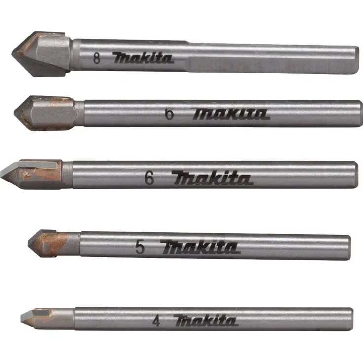 Makita E-25410, 5-teiliges Glas- und Fliesenbohrer-Set mit Hartmetallplatte und Rundschaftaufnahme