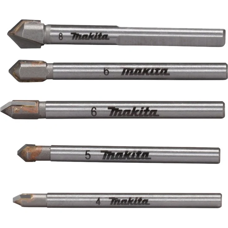 Makita E-25410, 5-teiliges Glas- und Fliesenbohrer-Set mit Hartmetallplatte und Rundschaftaufnahme