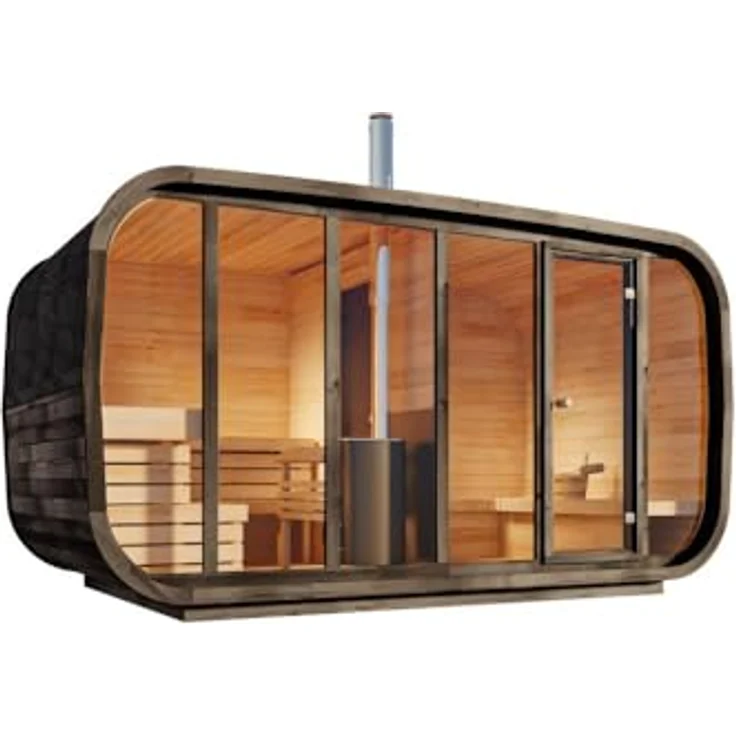 FinnTherm Fasssauna Sauna-Komplettset ScandiCube Space, BxTxH: 418 x 230 x 212 cm, 42 mm, Elektro Saunaofen - silber – Bild 3