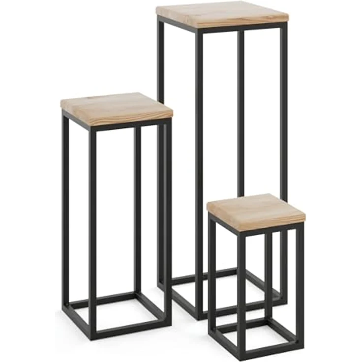 LAMO Manufaktur Blumenständer SET, 3-teilig in Schwarz, 100% Echtholz mit stabiler Stahlkonstruktion, 30cm/50cm/70cm – Bild 1