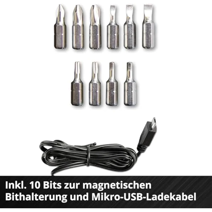 Einhell Akkuschrauber TE-SD 3,6-1 Li (Li-Ion, 3.6 V, 4.5 Nm Drehmoment, Micro-USB-Lader, Magnetbithalterung, LED-Beleuchtung, Softgrip, inkl. 10-teiliges Bit-Set + hochwertige Metallbox) – Bild 5