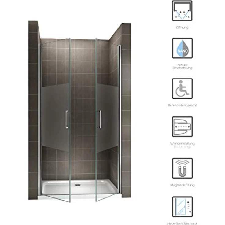i-flair Dusch-Doppelflügeltür Duschtür Lara mit Pendeltüren aus teilsatiniertem ESG Sicherheitsglas, 68x180 cm, 6 mm Sicherheitsglas – Bild 2