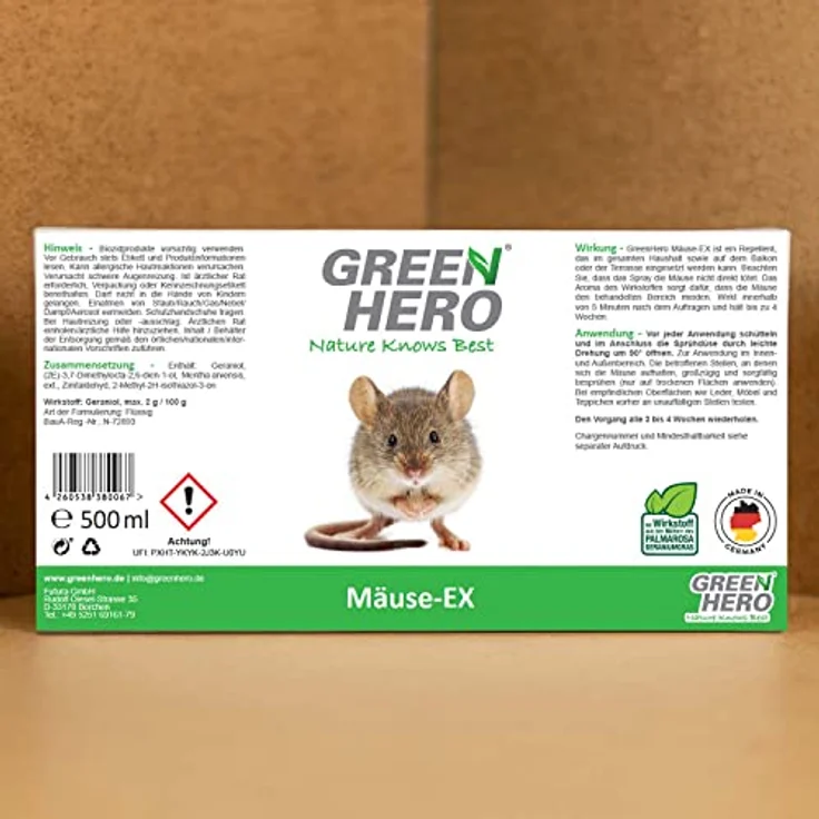 Green Hero Mäuse-Ex Spray zur Mäuseabwehr, 500 ml, Fernhaltemittel gegen Mäuse, Alternative zur Mausefalle, Abwehrspray mit Barrierewirkung – Bild 5