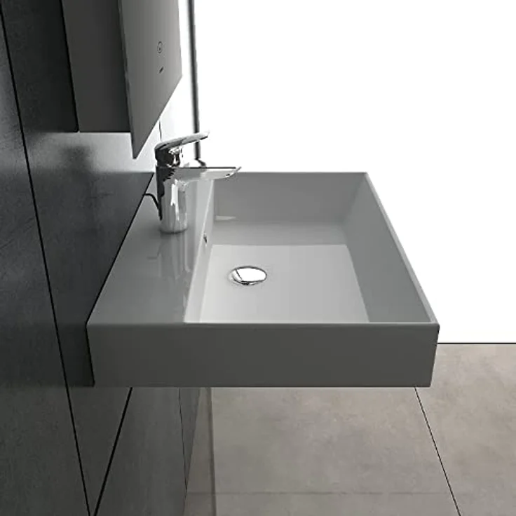 Alpenberger Aufsatzwaschbecken 60 cm Breit für Badezimmer | Keramik Handwaschbecken mit Überlauf | Waschtisch als Aufsatzwaschbecken oder Wandaufhängung | Waschbecken Klein & Eckig für Gäste WC – Bild 5