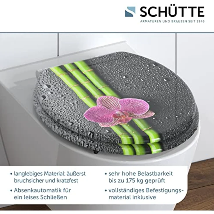 Schütte WC-Sitz Asia Holzkern mit Absenkautomatik, dreiseitig bedruckt, bruchsicher und kratzfest, einfache Montage – Bild 2