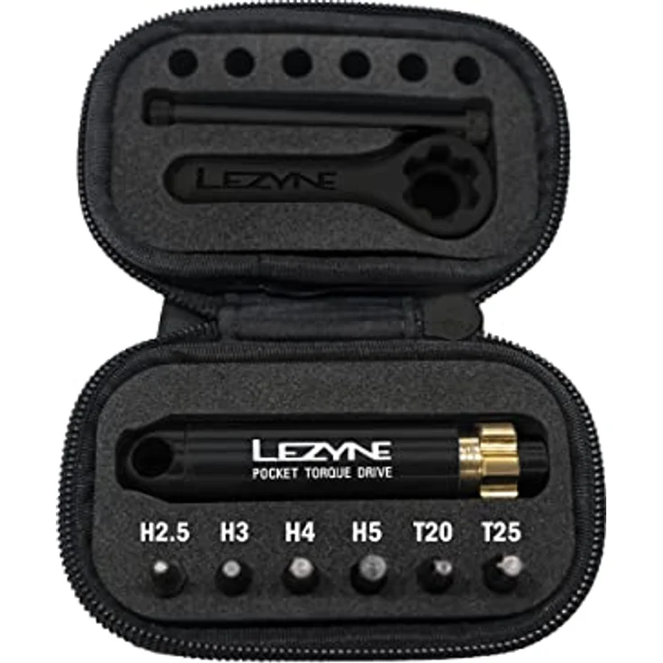 Lezyne Pocket Torque Drive, Drehmomentschlüssel 2-6 Nm mit 6 Stahlbits und EVA-Koffer – Bild 2
