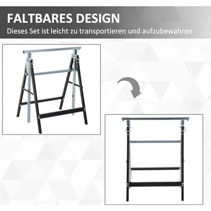 HOMCOM 2 x Gerüstbock Unterstellbock, höhenverstellbar bis 200kg, Stahl Schwarz, 68 x 58 x 80-130 cm, klappbar – Bild 5