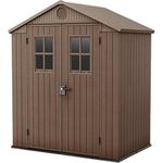 Keter 255777, Doppelter Metallschuppen mit Giebeldach, braun, 2 Fenster, Doppeltür, für Gartenwerkzeuge und Rasenmäher