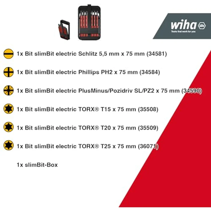 Wiha Bit-Set slimBit electric (45804), 6-tlg. mit isolierten slimBits für 1.000 V AC, inklusive Bitbox – Bild 2