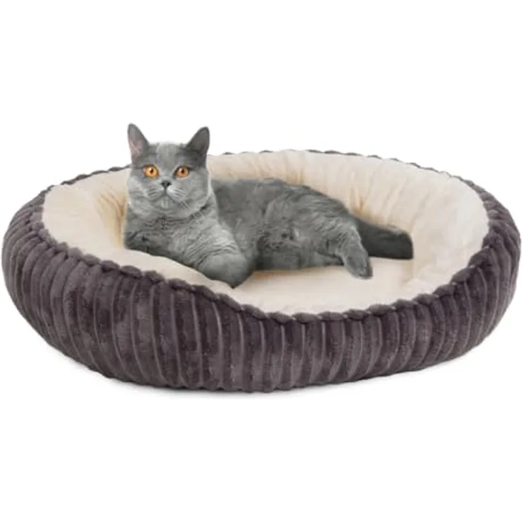 Wallace & Jones | Katzenbett für kleine und große Katzen | Cameron - Katzenkörbchen oval flauschig | Katzenkorb rutschfest | anthrazit-beige | Größe S | ca. 55 x 45 x 17 cm - Preisvergleich