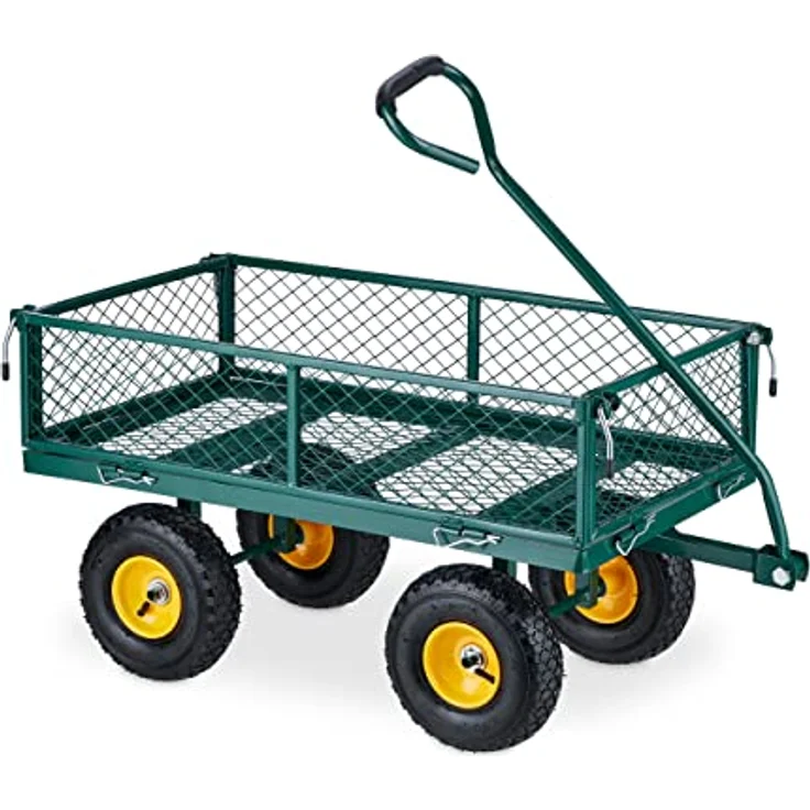 Relaxdays Handwagen Bollerwagen, klappbar mit Luftbereifung, bis 200 kg, grün-gelb – Bild 1