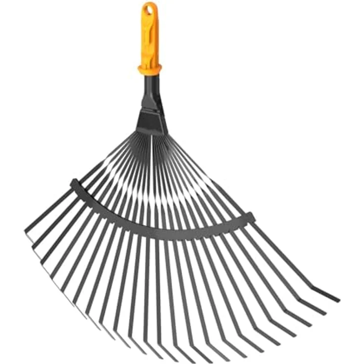 Fiskars OneClick Metall-Fächerbesen, Robuster Rasenrechen-Aufsatz mit 42 cm Breite, Schwarz/Orange, zum Entfernen von Moos und Rasenfilz, einfaches Wechseln mit nur einem Klick – Bild 1