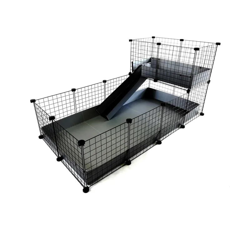 C&C Modularer Käfig 4x2 mit Loft 2x1 und grauer Rampe, Gehege für Meerschweinchen, modulare Bauweise, einfache Reinigung, Tierschutzkonform