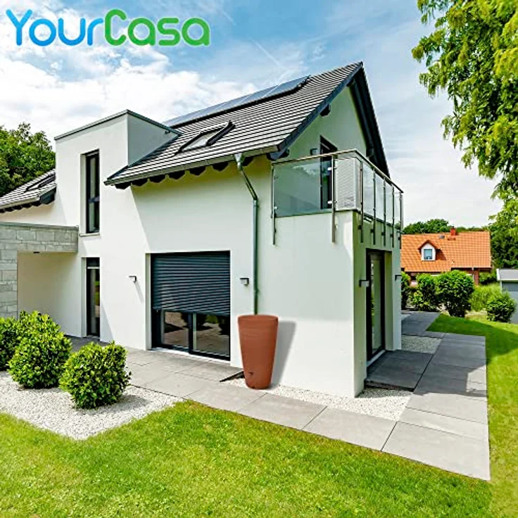 YourCasa Regentonne 240 Liter [Wave Design] Regenfass Frostsicher aus Kunststoff - Terracotta Regenwassertonne mit Wasserhahn - Modernes Regenwasserfass mit Pflanzschale – Bild 2