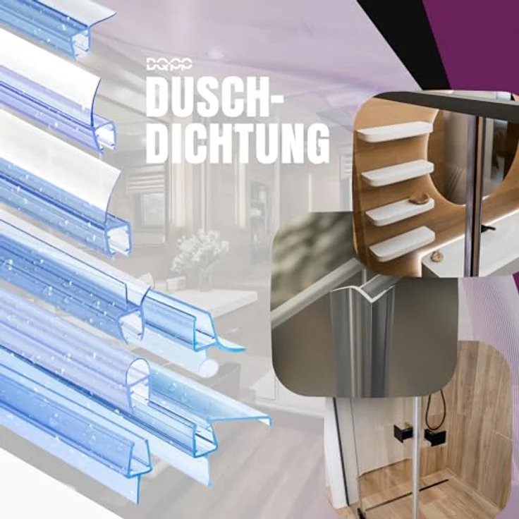 DQ-PP Duschdichtung 60cm – Dichtung für 3,5mm – 5mm Glastür, Wasserablaufprofil, transparent, UV- und schimmelbeständig, individuell kürzbar – Bild 2